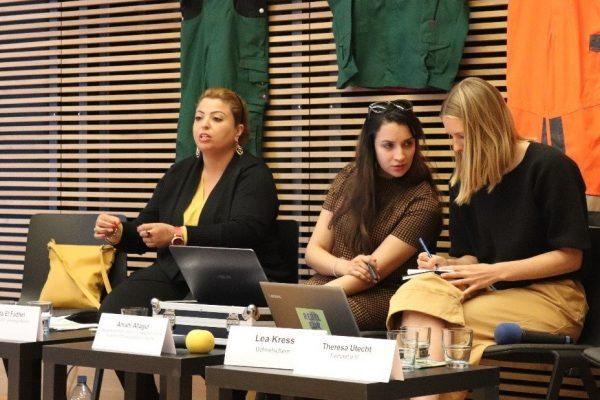 podium speakerstour „Gute Arbeit fairbindet!“ Tunesische Aktivistinnen zu Berufsbekleidung und fairer Beschaffung Kampagne für Saubere Kleidung | Clean Clothes Campaign Germany