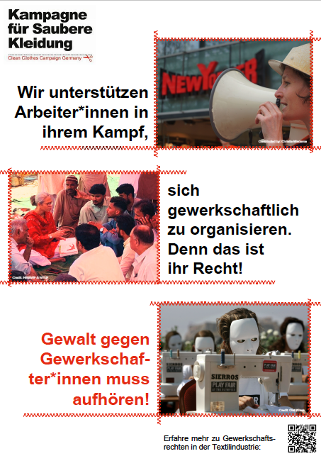 Plakate: Die Schattenseiten der Modeindustrie 4 Plakat Gewerkschaften weiss Plakate: Die Schattenseiten der Modeindustrie Kampagne für Saubere Kleidung | Clean Clothes Campaign Germany