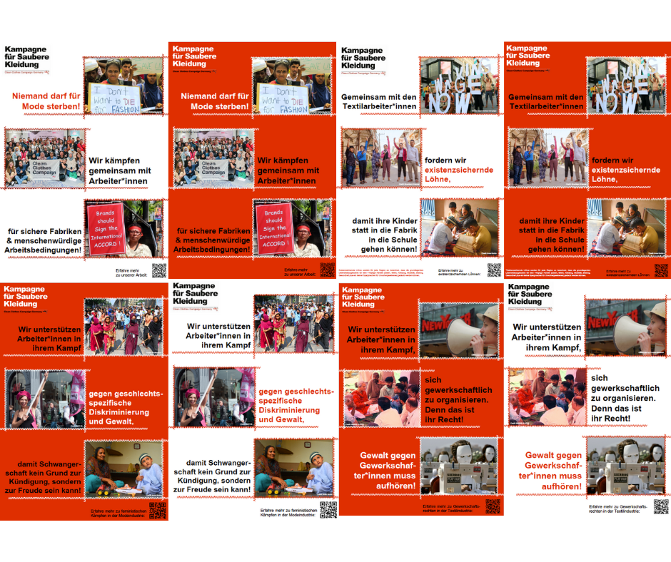 sechs Plakate in weiß und rot