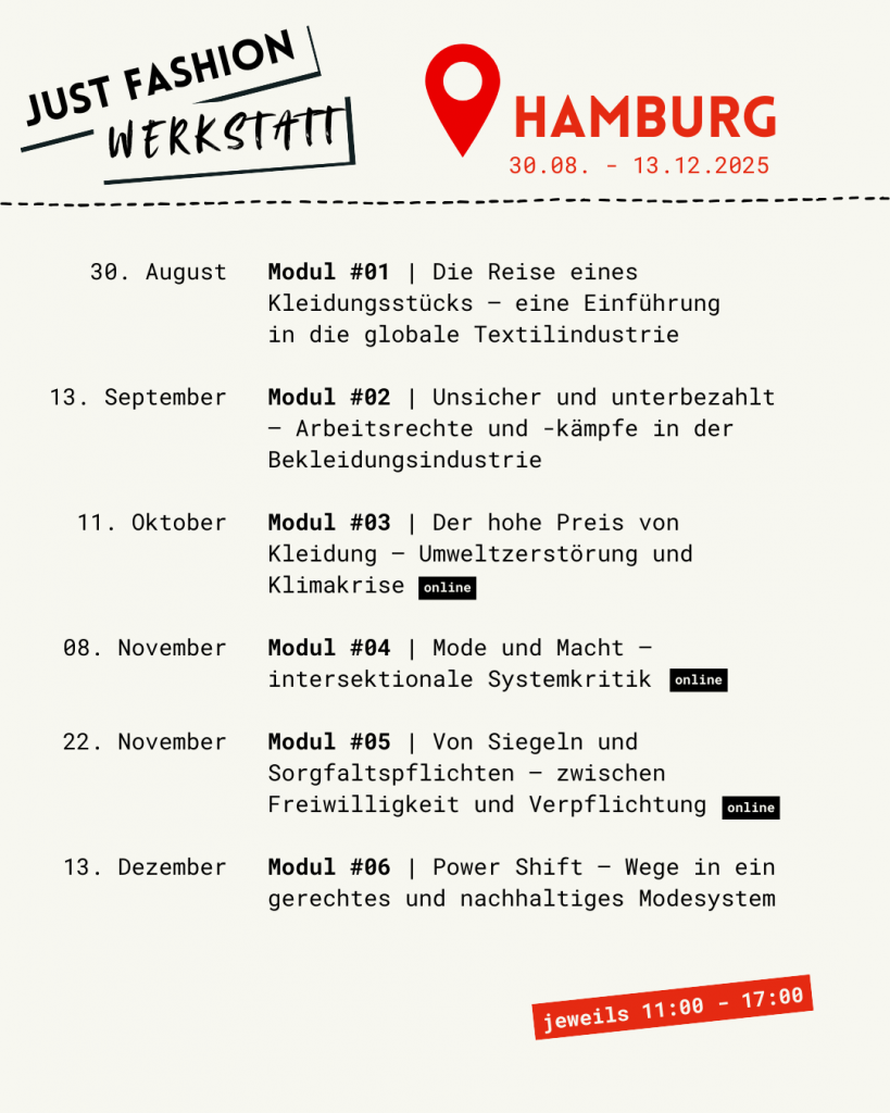 Programm der Just Fashion Werkstatt Hamburg