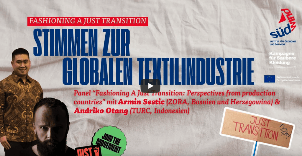 Ausschnitt aus einem Video mit Text "Stimmen zur Globalen Textilindustrie"